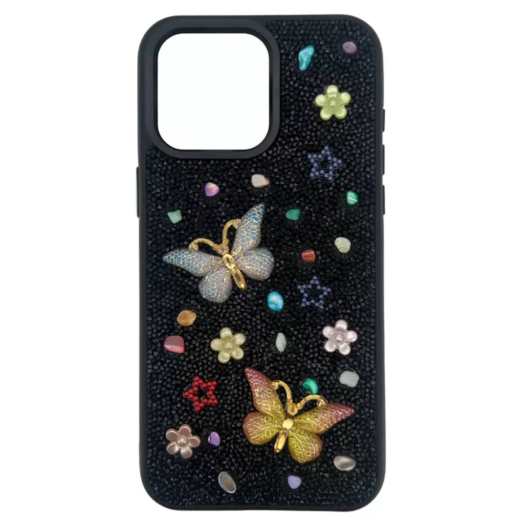 iPhone 16 Pro Butterfly and Diamond Bling Case Black